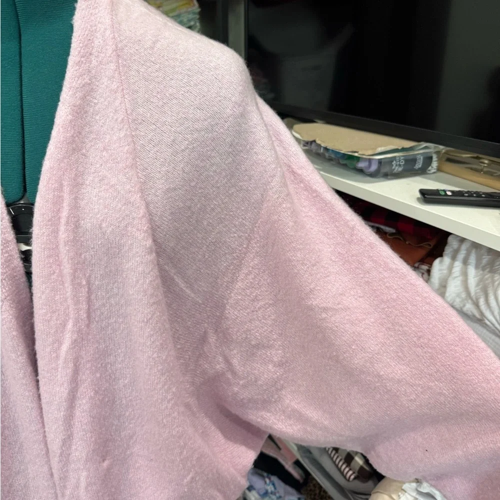Lavender Pink Open-Front Cozy Cardigan Sweater for Women Drop Sleeves Pockets S